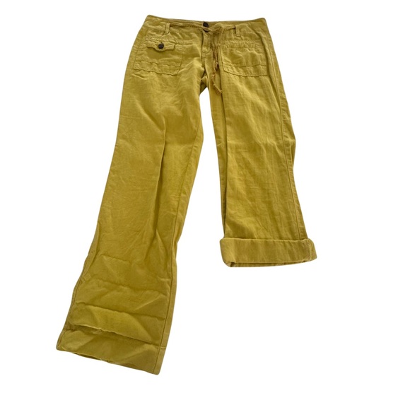Anthropologie Hei Hei Linen Blend Mustard Straight Pants with Rope Belt Size M - Picture 3 of 7